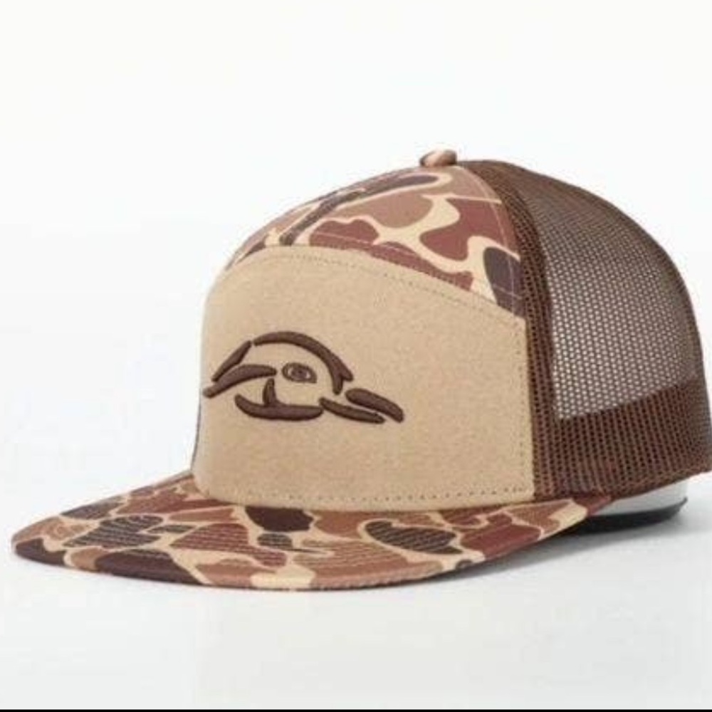 American Flyway Waterfowl 7 Panel Brown Old School  3 D Puff and Brown Mesh Hat
